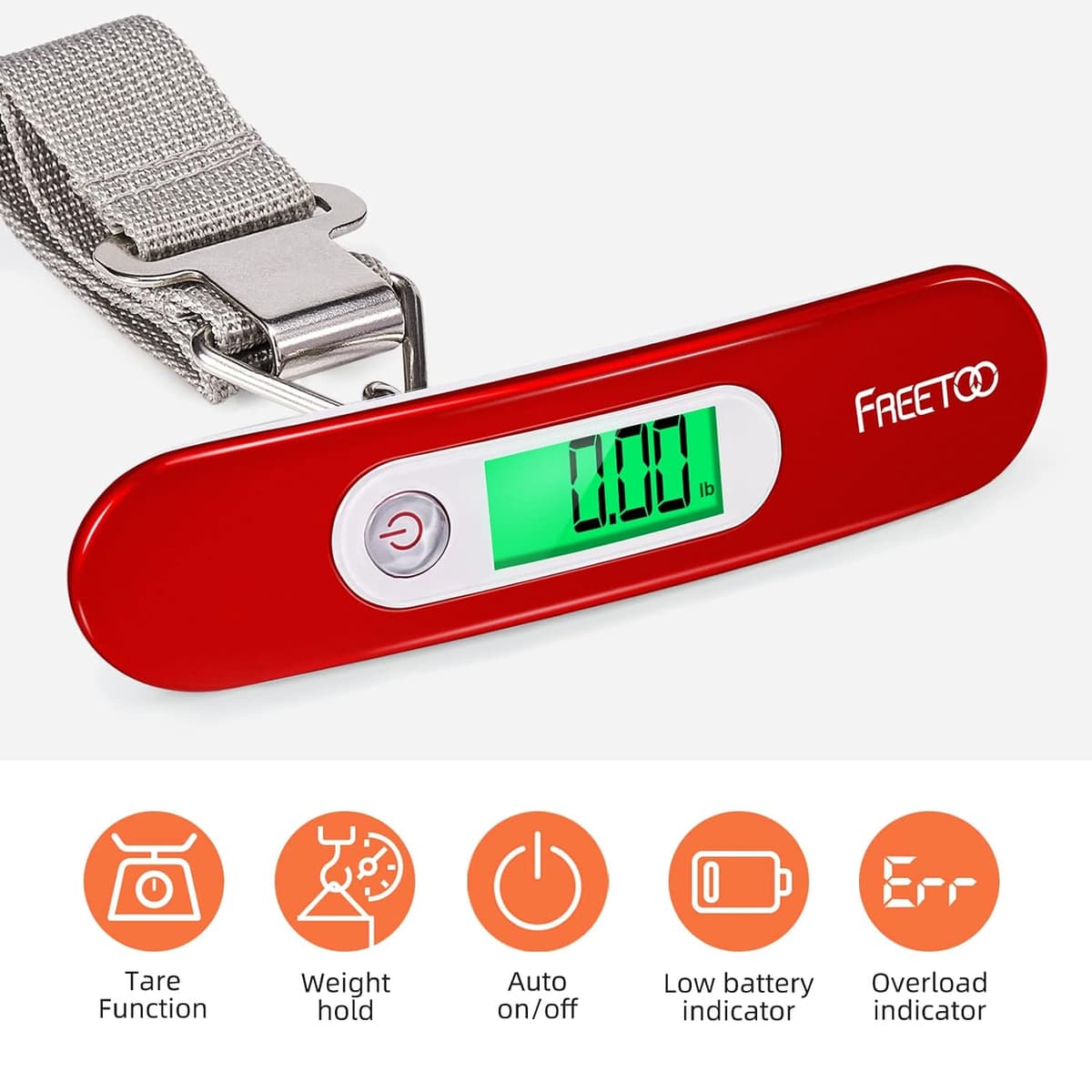 FREETOO Luggage Scale Portable Digital Weight Scale for Travel Suitcase Weigher with Tare Function 110 Lb/ 50Kg Capacity Red — view 2