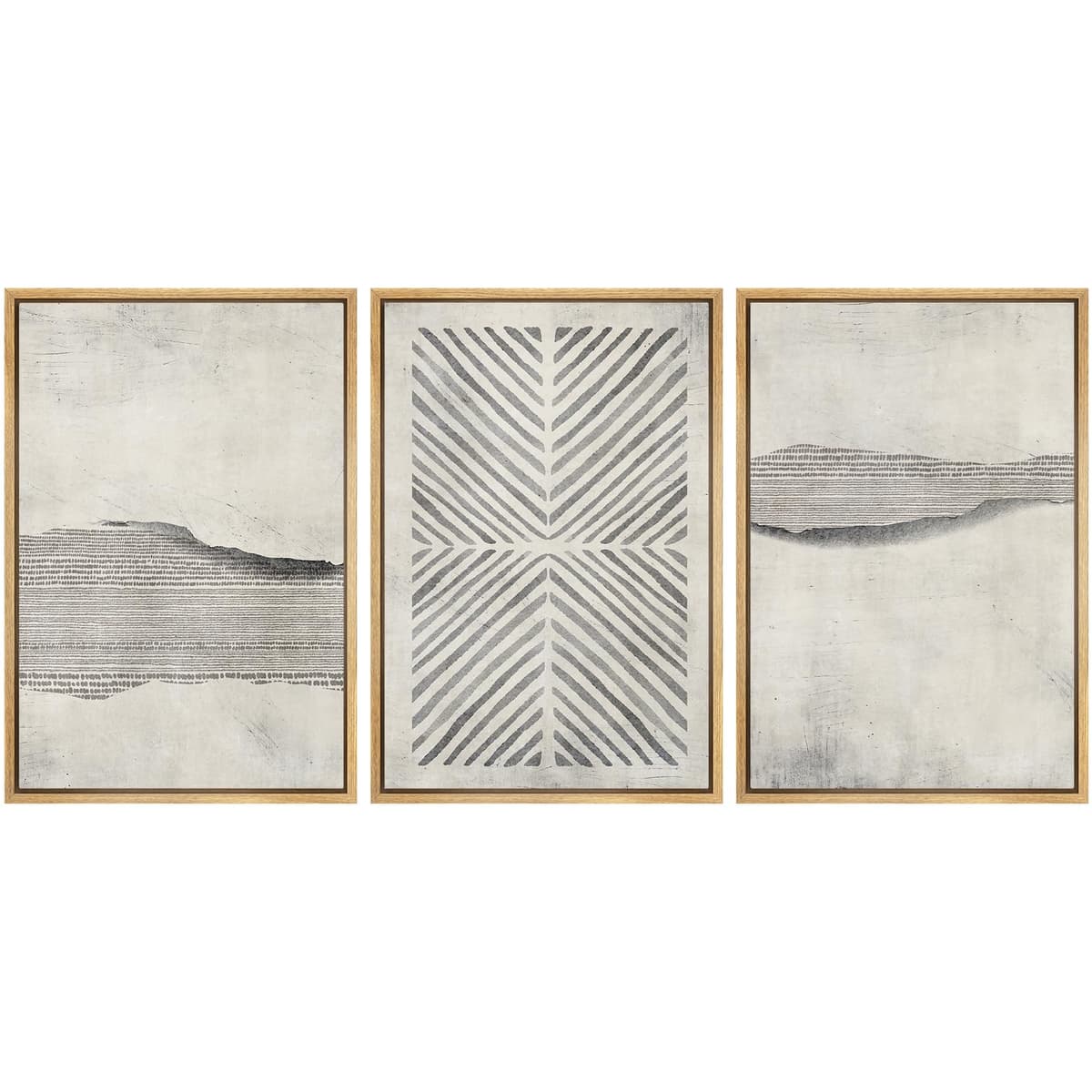 SIGNWIN Framed Canvas Print Wall Art Set Blue White Grunge Geometric Pattern Abstract Shapes Cozy Neutral Decorative Contemporary Minimal for Living Room, Bedroom, Office - 24"x36"x3 Natural — view 95