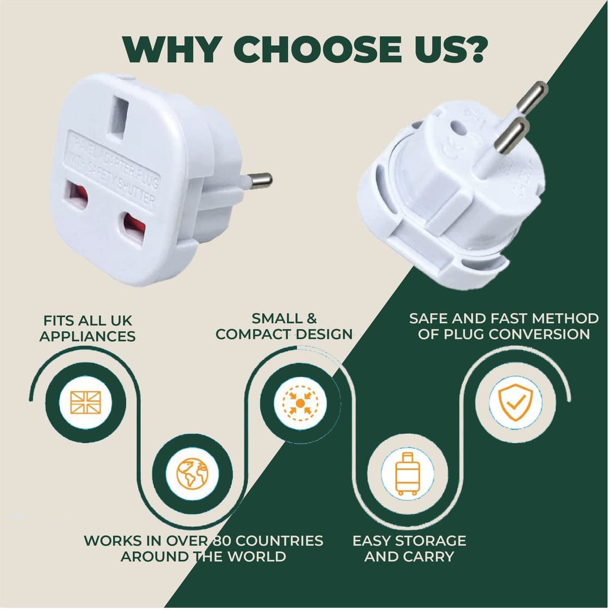MOBIBAY Travel Adaptor | UK to European Plug Adapter Converter (Euro Type C, E, F) 3 Pin to 2 Pin Type G, EU Plugs for Europe Accessories,Italy,Cape Verde,Poland,Spain,Turkey,Greece,Bulgaria — view 2
