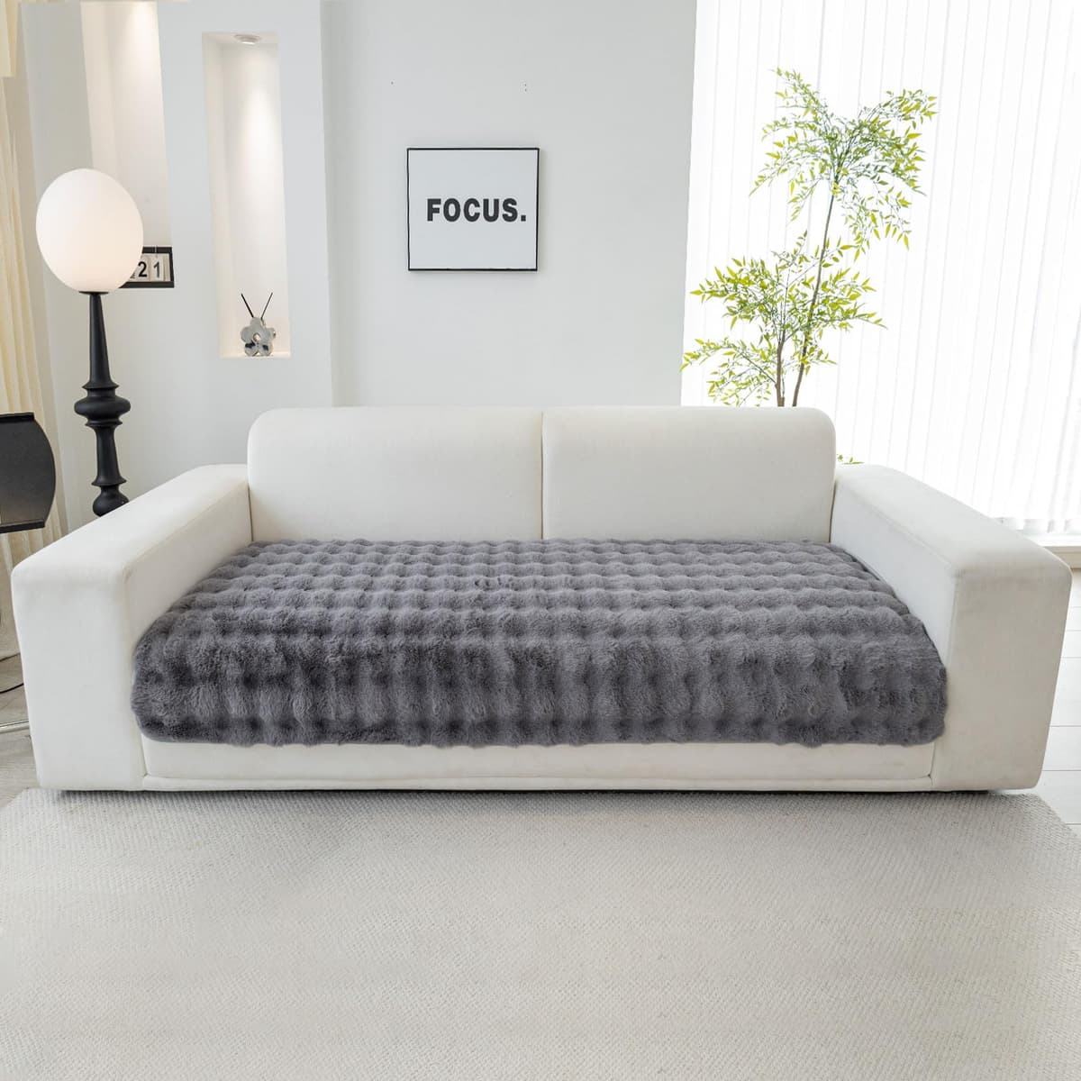 Topchances Soft Plush Sofa Cover - New Non-Slip Sofa Covers 1 2 3 Seater, Rabbit Faux Fur Couch Covers, Fluffy Couch Cover, Sofa Cover L Shape Furniture Protector for Living Room (Dark Grey, 90x180) — view 5