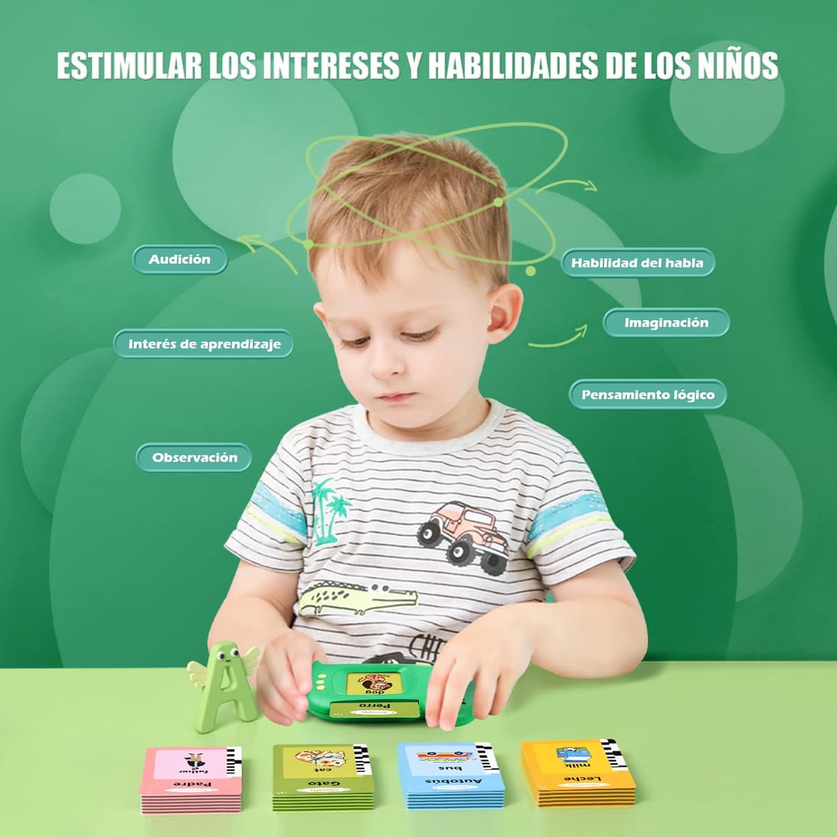 Tarjetas Flash Parlantes 510 Palabras Tarjeta Flash Parlante Juguetes Educativos Niños para 3+ Años 255 Tarjetas Flash Parlantes Juguetes de Aprendizaje Talking Flash Card (España Verde) — view 3