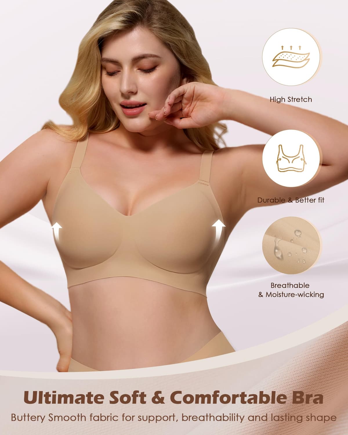 As Fairy Womens Soft Comfortable No Underwire Bras V Neck Seamless Push Up Bralettes Full Coverage Tshirt Brassiere — view 3