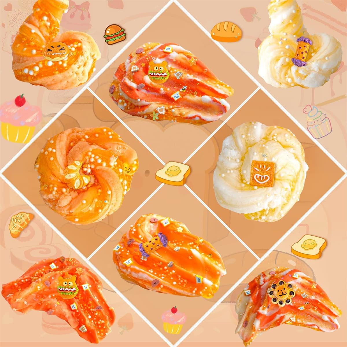 LAWOHO 6 Paquetes de Naranja Slime Kit - Nube, Mantequilla & Claro, Crujiente para Niños con Varios Complementos, Fiesta de Slime para Niñas y Niños, 360ml — view 7