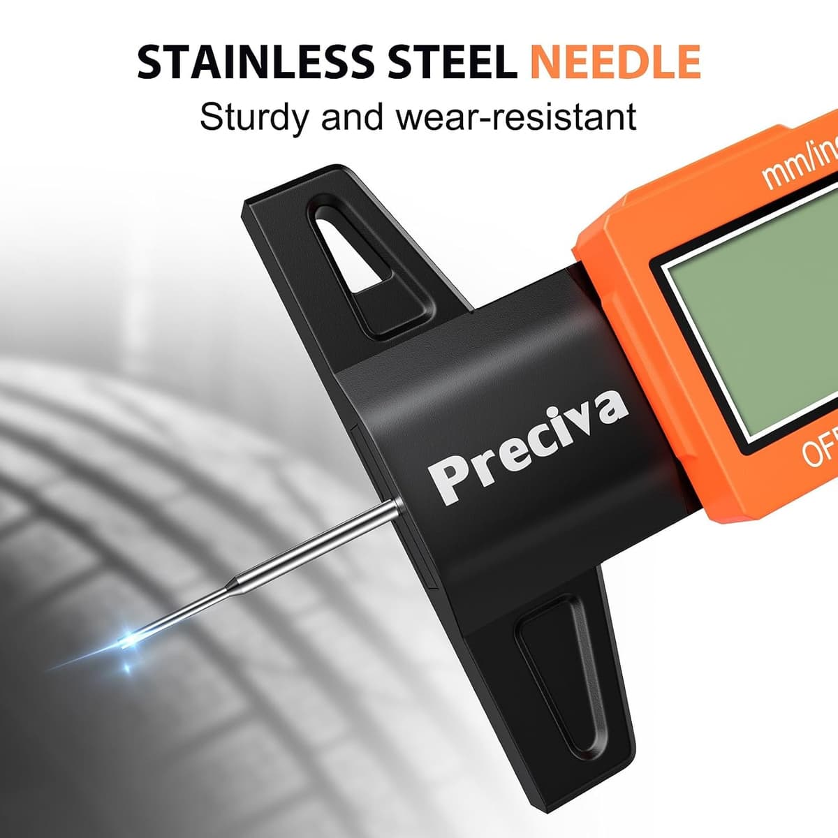 Preciva 2pcs Tyre Tread Depth Gauge, 0-25.4 mm/Inch Digital Precision Tire Surface Checker UK Measuring Tool with Large LCD Screen for Cars, Trucks, Motos, Orange 2 Orange — view 3