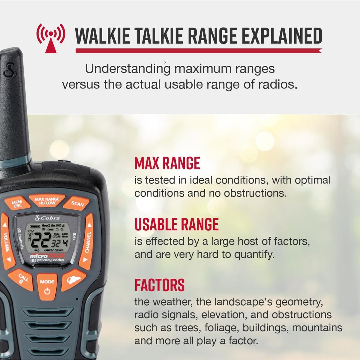 COBRA ACXT545 Walkie Talkie - 28 Mile Range, 22 Channels, Black - Outdoor Enthusiasts — view 2