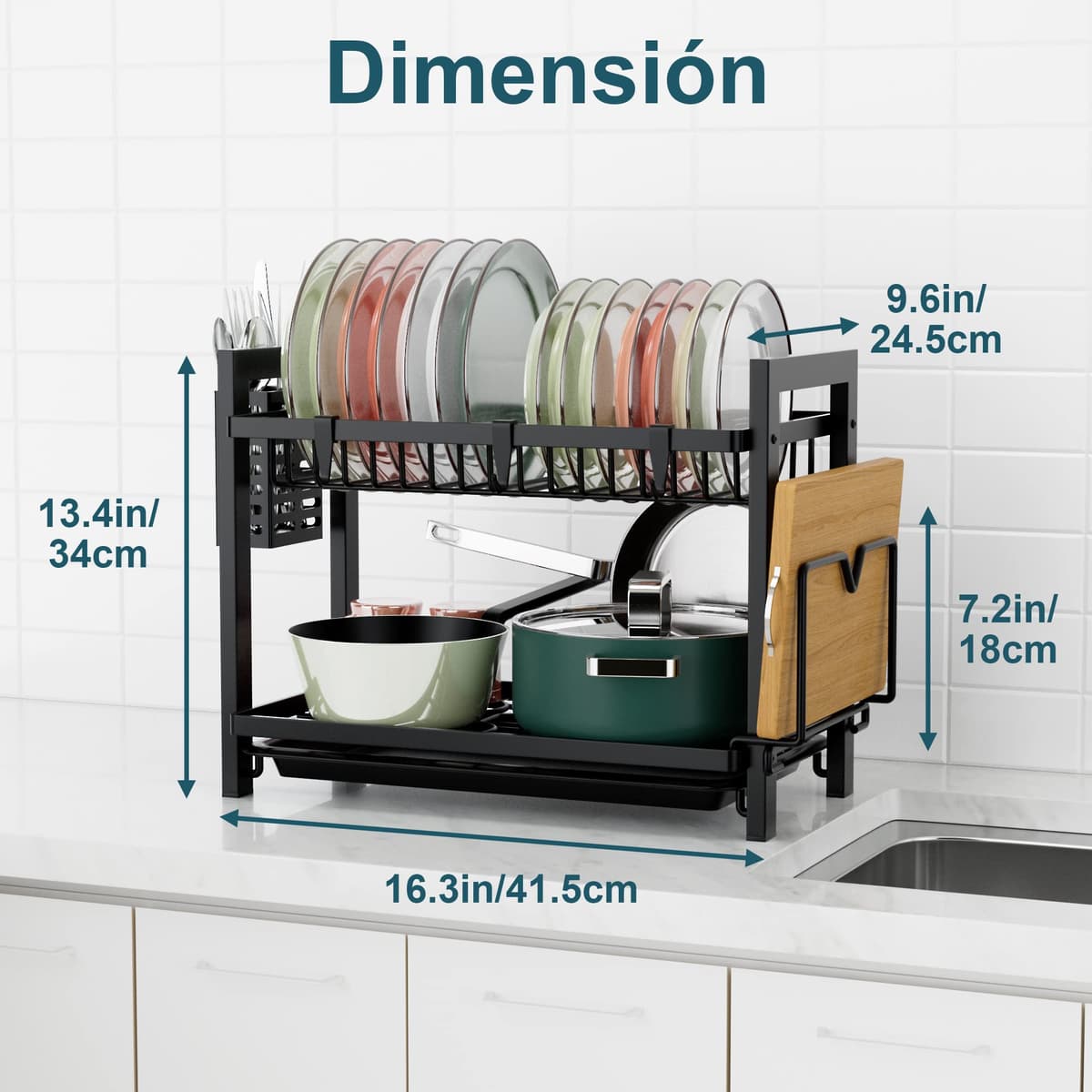 niffgaff Estante de Dish Escurreplatos Acero Inoxidable Cocina (43.5 * 24.5 * 34.5), Primer Piso Escurridor de Platos para Fregadero, Escurre Platos Armarios, Escurreplatos Negro — view 7