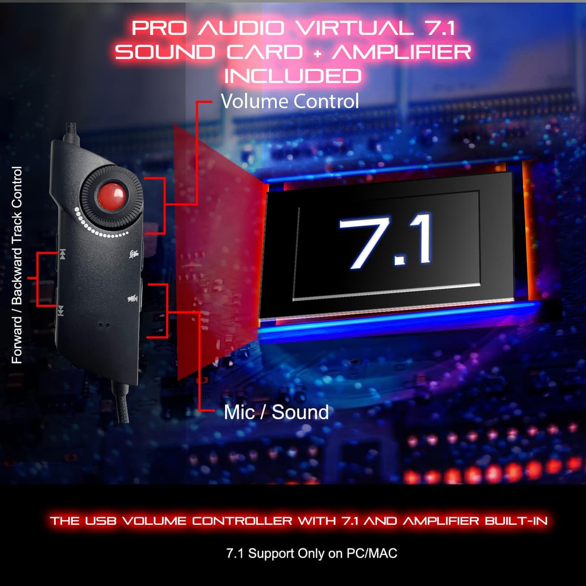 Gaming Headset SUMVISION SERAPH Gaming Headphones Wired 7.1 Surround Sound 3.5mm Aux USB Built in Mic & FREE Soundcard Amplifier PC Mac Laptop Tablet PS4 PS5 Xbox series(FREE UK TECH SUPPORT) — view 2