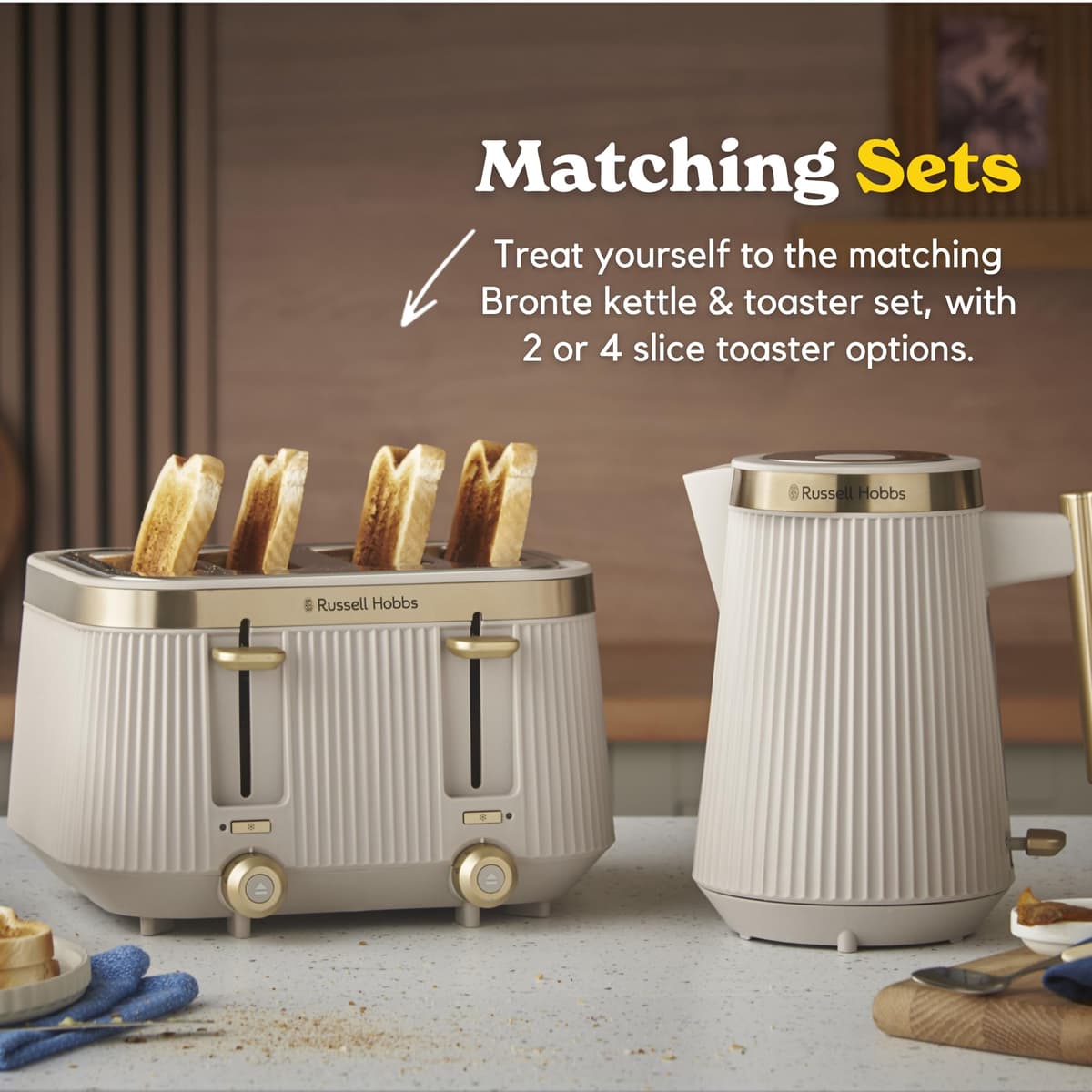 Russell Hobbs 4 Slice Toaster [1960W, Frozen/Cancel/Reheat function with Indicator light] Brontë Stone (Extra wide slots, 6 Browning levels, Lift & Look function, Lift high feature) 26771 — view 5