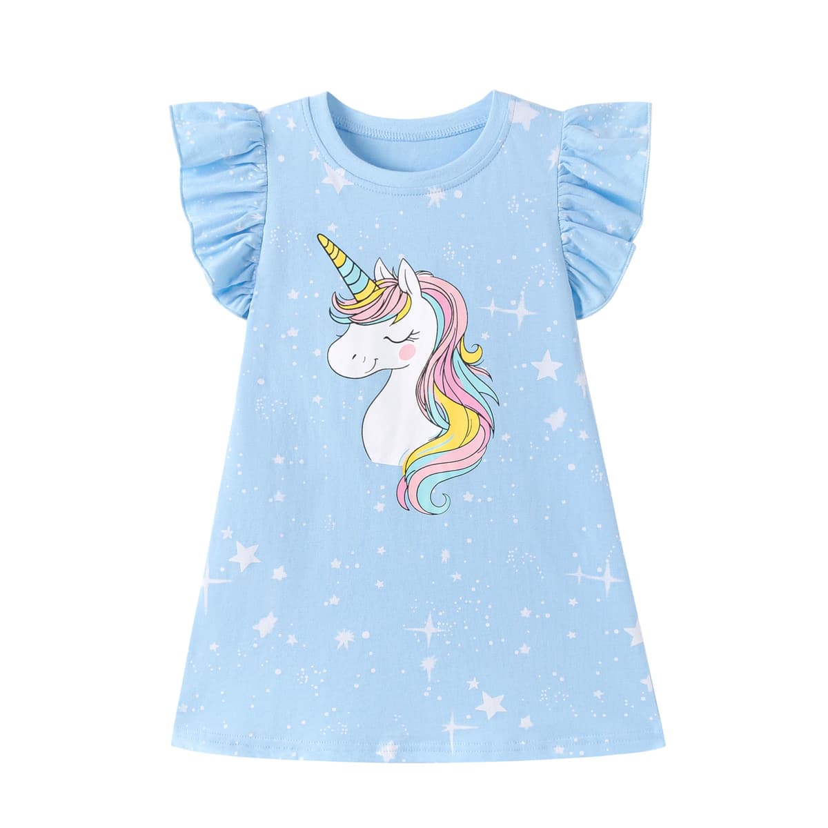 Vestido Niña Unicornio Vestidos Manga Algodón Animal Flores Verano Casual Vestido 2-8 Años — view 11