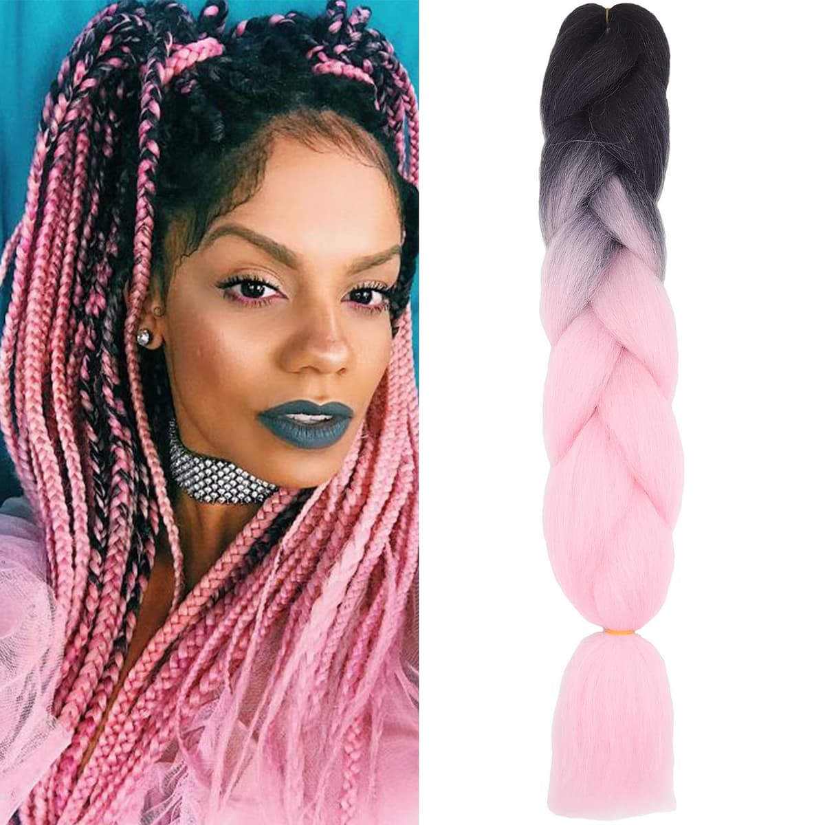 24" Braiding Hair Extension Jumbo Braids Synthetic 3bundles/pack Crochet Hair Afro Box Braid Heat Resistent (Dark Purple) — view 54