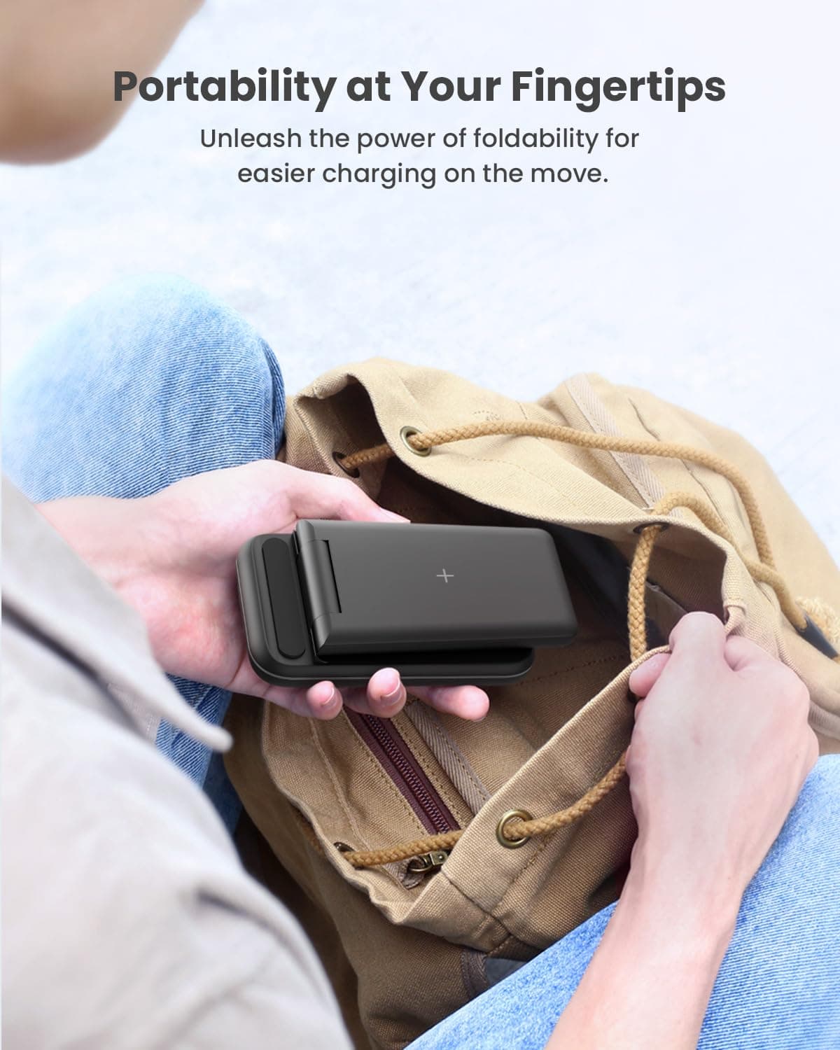JoyGeek Cargador Inalámbrica, Plegable 3 en 1 Base Cargador para i Phone 17/16/15/14/13/12/Plus/Pro MAX, Estación de Carga para AppleWatch Ultra-2, Rapida Wireless Charger para AirPods 4/Pro/3/2-Negro — view 4