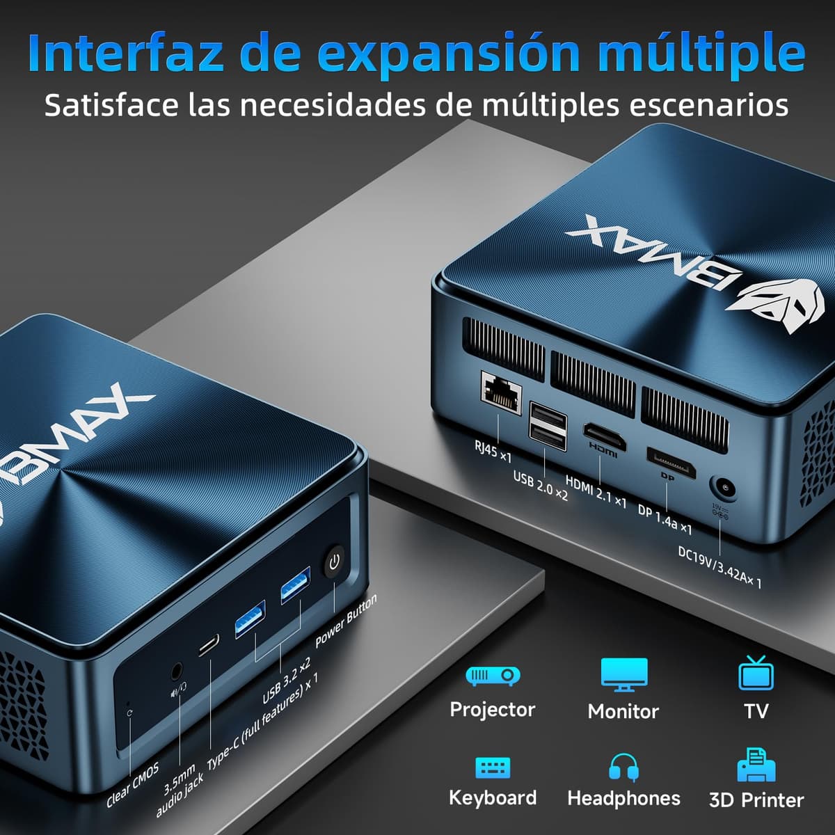 BMAX Mini PC B9Plus Intel Core i5-1235U (hasta 4,4 GHz, 10 C/12T), 24GB LPDDR5, 512 GB NVMe SSD Mini Ordenador de sobremesa, Wi-Fi 6, BT5.2, Triple Pantalla 4K 60Hz, HDMI,Tipo C, DP 1,4a, Micro PC — view 5