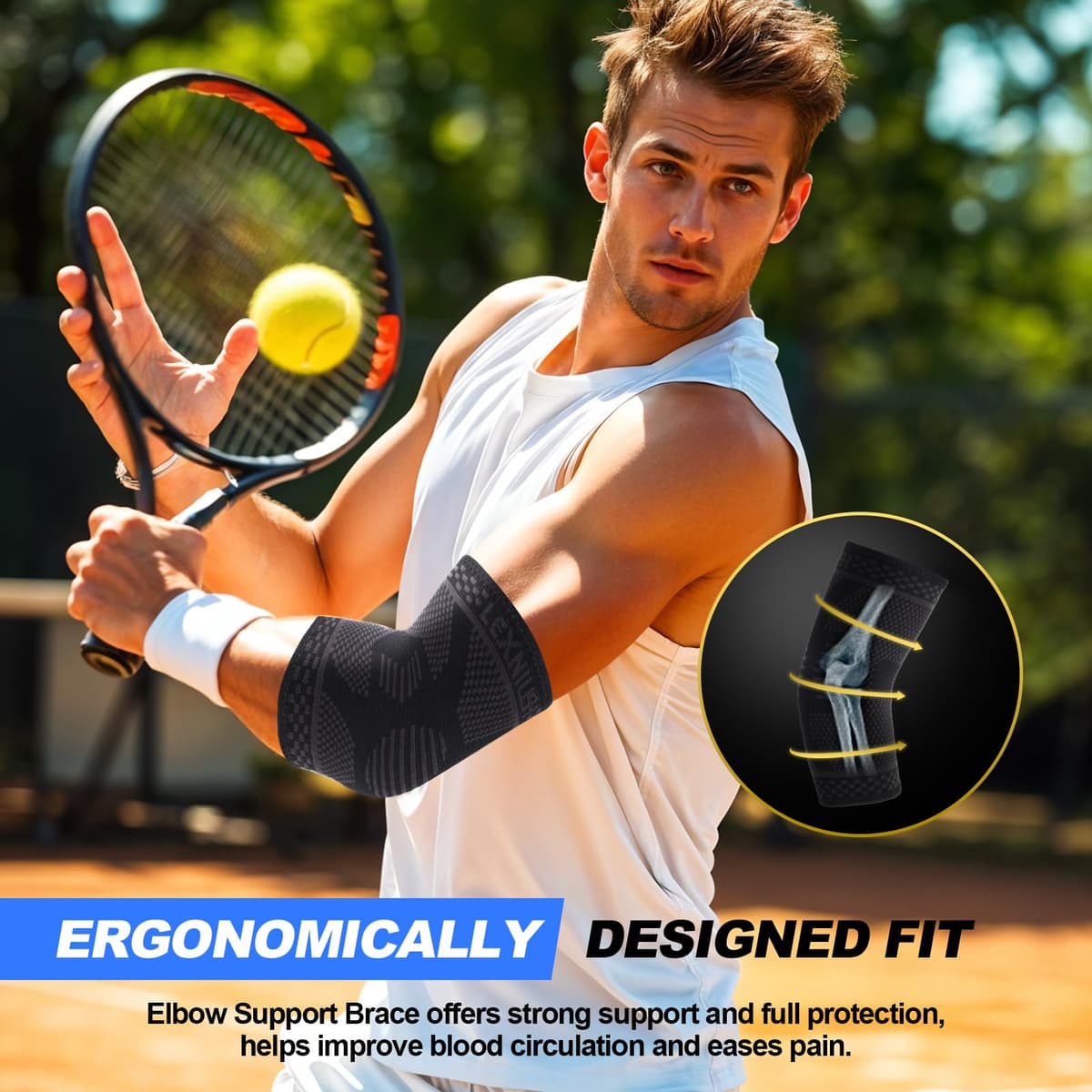 Tennis Elbow Brace for Men Women, Arm Compression Sleeve for Tendonitis, Tennis, Golfers Elbow Pain Relief, Arm Brace Support for Weightlifting, Workouts, Sports (Black,M) — view 5