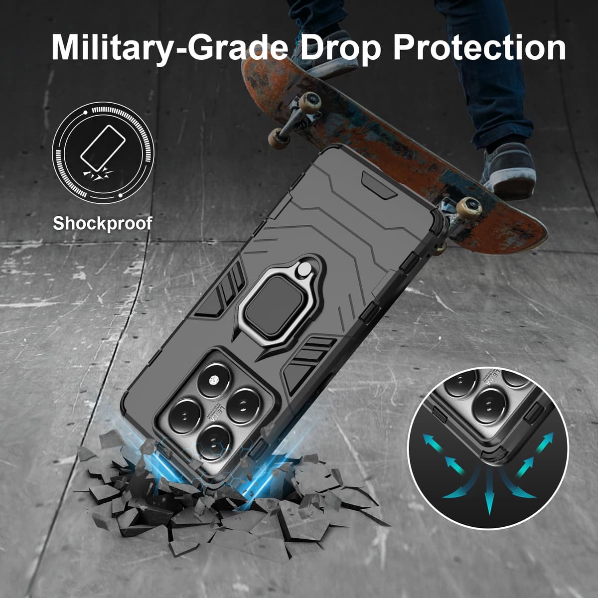 Funda para CMF Phone 2 Pro, Carcasa Antigolpes con Soporte anular metálico, Case Protectora de Grado Militar, Negro — view 1455