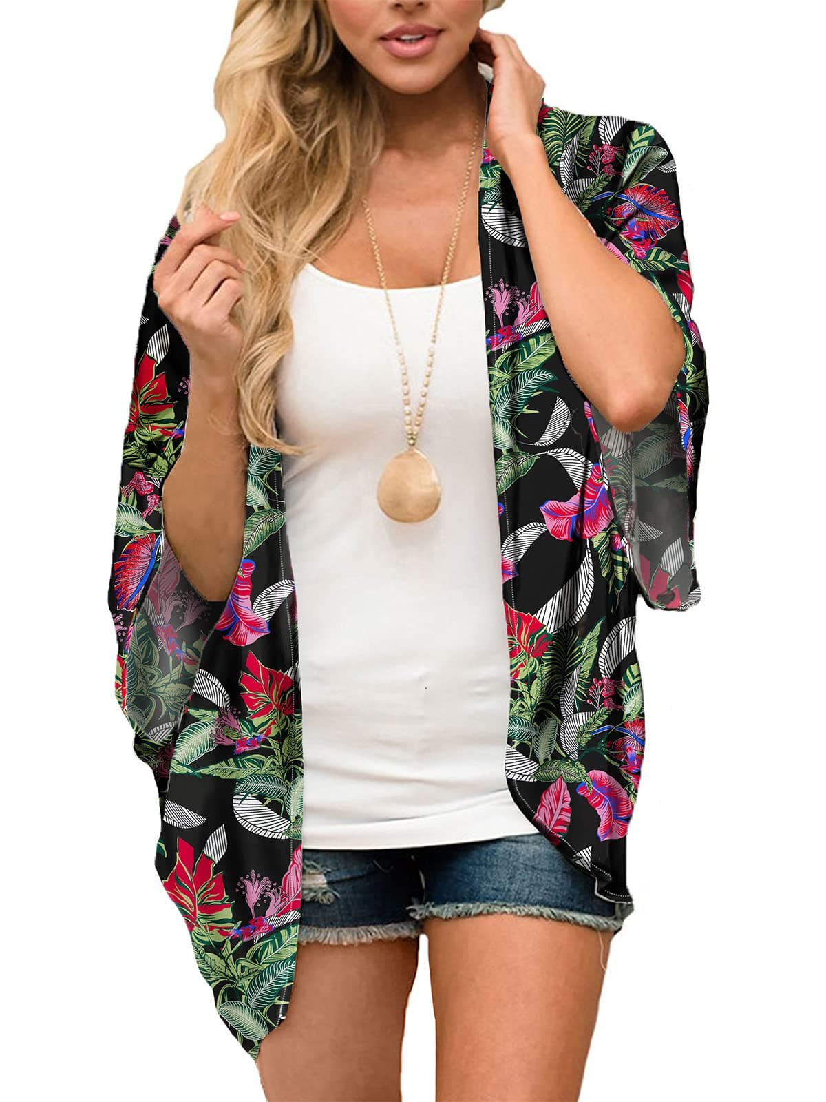 MayBuy Women's Summer Long Flowy Kimono Cardigans Boho Chiffon Floral Beach Cover Up Tops — view 13