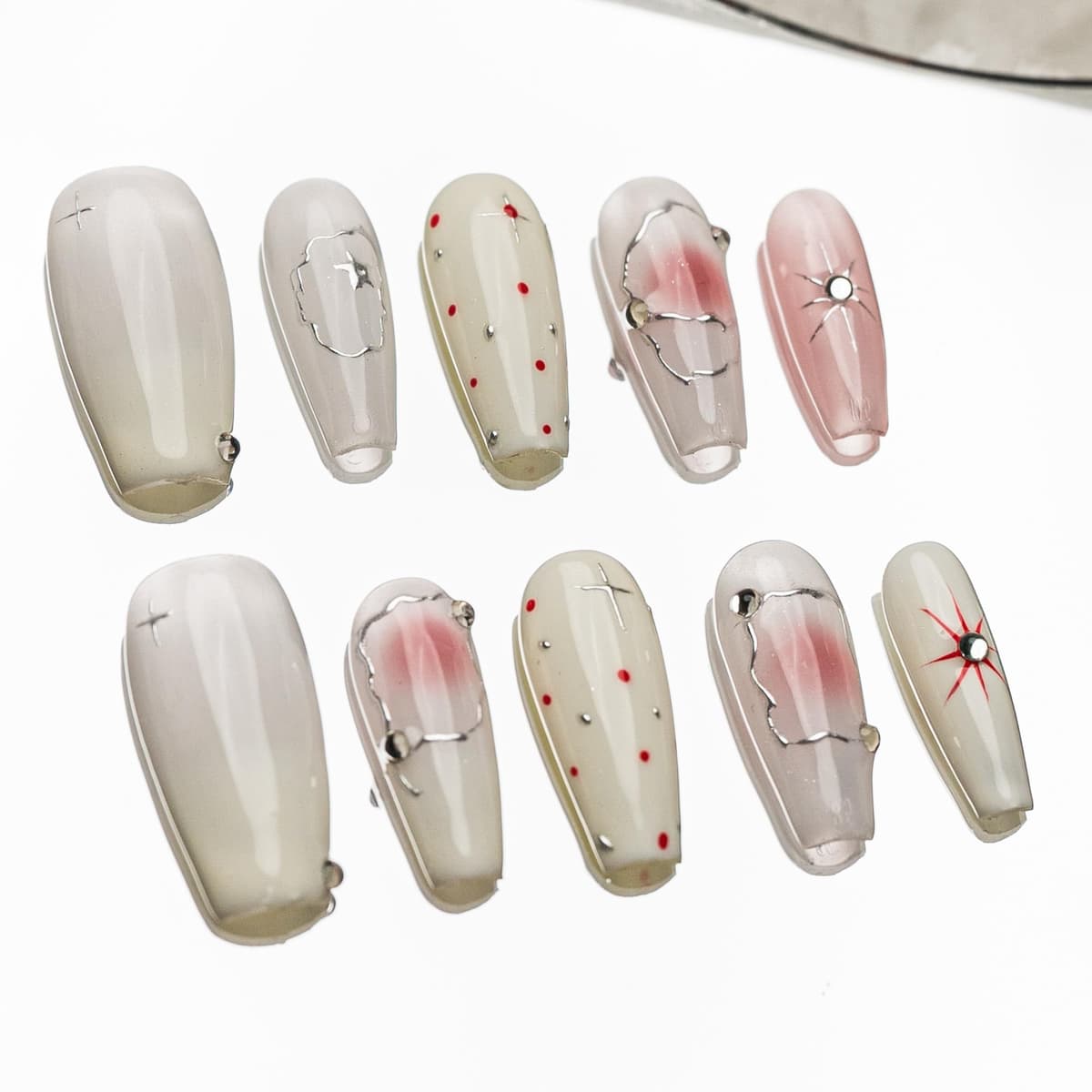 Sun&Beam Nails Handmade Press On Nail Long Coffin Ballerina Pink Flower Acrylic Fake Tip 3D Design Art Charms Cute with Storage Box 10 Pcs (S) — view 210