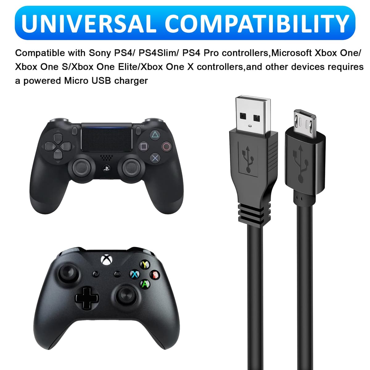 Usb Charger Cable for PS4 Controller, Work for Sony PlayStation 4/ PS4 Slim/ PS4 Pro/Xbox One (3.3FT/1M) — view 4