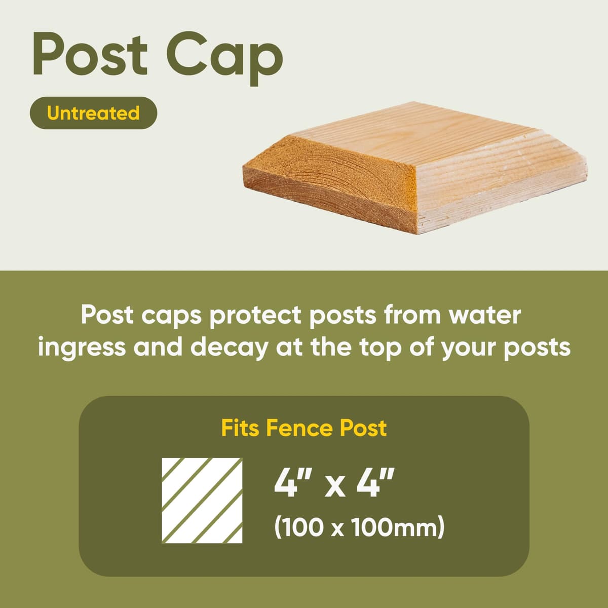 Timber Fence Post Cap | Fits 4x4" (100x100mm) Posts | Untreated | Square Posts | Pack of 10 — view 2