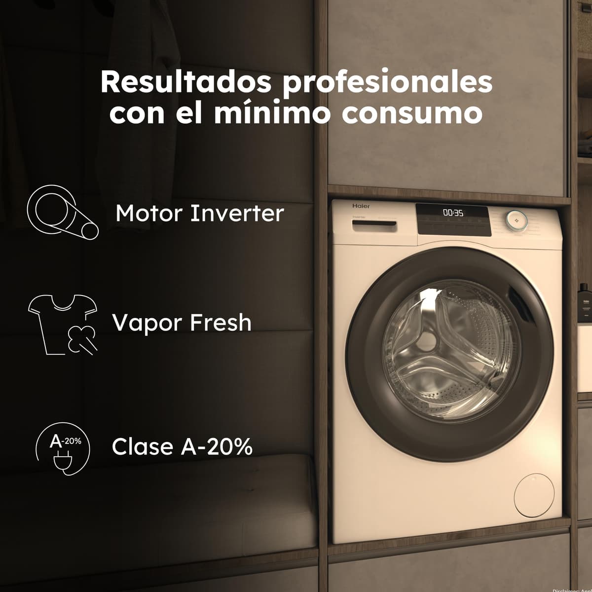 Haier I-Pro Series 1 HW110-BP14929A-S Lavadora Carga Frontal 11KG, Función Vapor, 15 Programas, Antibacterias, Motor Inverter, Display Digital, 1400 RPM, Inicio Diferido, Detector de KG, Blanco — view 2