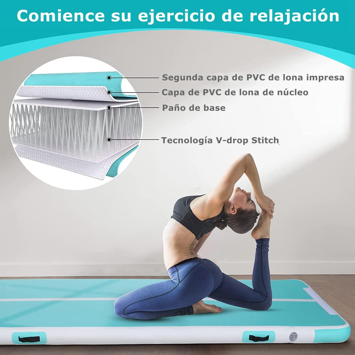 MEKETUM Air Track Colchoneta Gimnasia Ritmica 2 3 4 5 6 m Hinchable 10/20cm Gruesa Colchoneta Deportiva con Bomba de Uso doméstico/Entrenamiento/Rodar/Saltar/Fitness/Yoga/Entretenimiento acuático — view 2