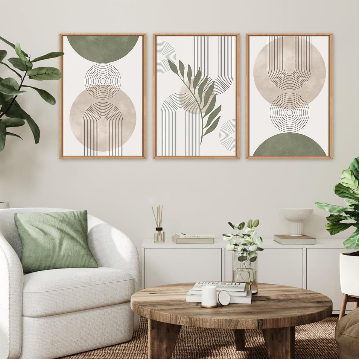 HPNIUB Sage Green Framed Canvas Prints Wall Art Set, Abstract Botanical Boho Wall Decor, Minimalist Geometric Line Leaf Canvas Artwork for Living Room, Bedroom, Dining Room, Office, Bathroom 30x40cm — view 4