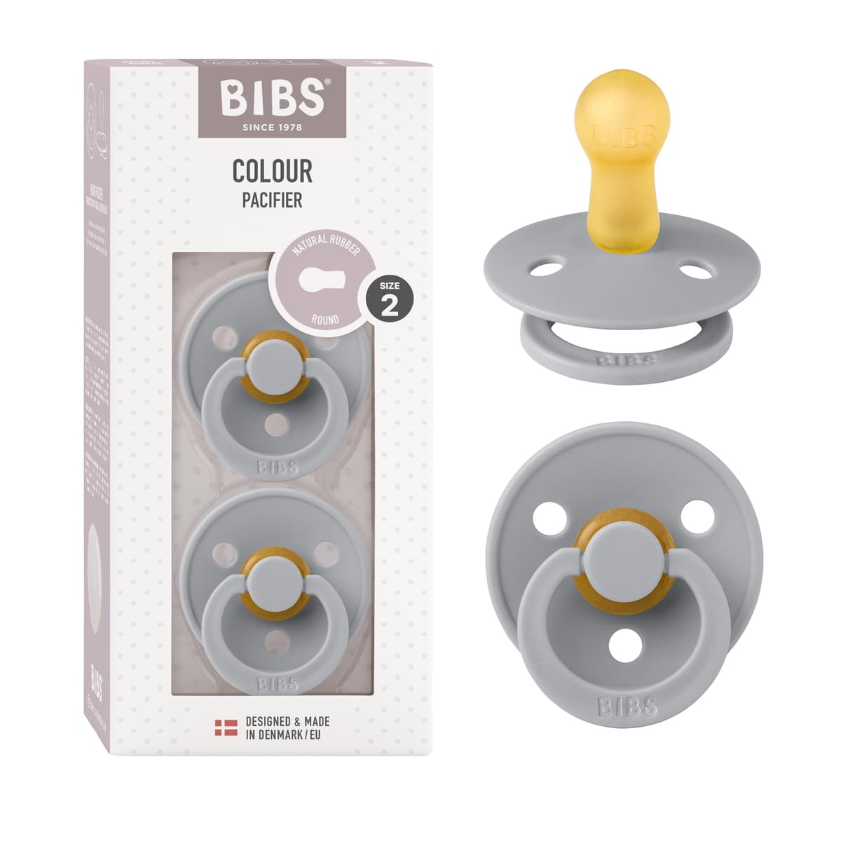 BIBS Colour Soother 2-Pack, BPA Free Dummy Pacifier, Round Nipple. Natural Rubber Latex, Size 2 (6-18 Months), Sky Blue/Steel Blue — view 134