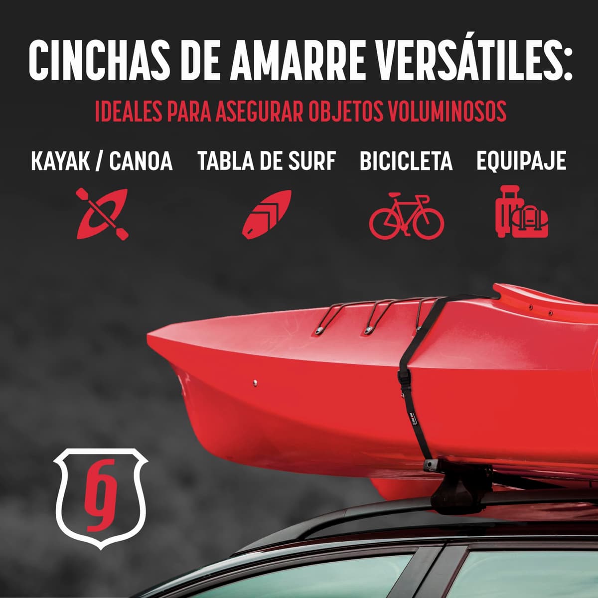 MAGMA Pack 2 Cinchas de Amarre de 3m | Correas para Baca Coche y Portabicicletas. Surf, Bici, Kayak, Moto | Hebilla -Trinquete con Protección de Goma para no rayar | Carga Segura - SWL: 250kgf Negro — view 6