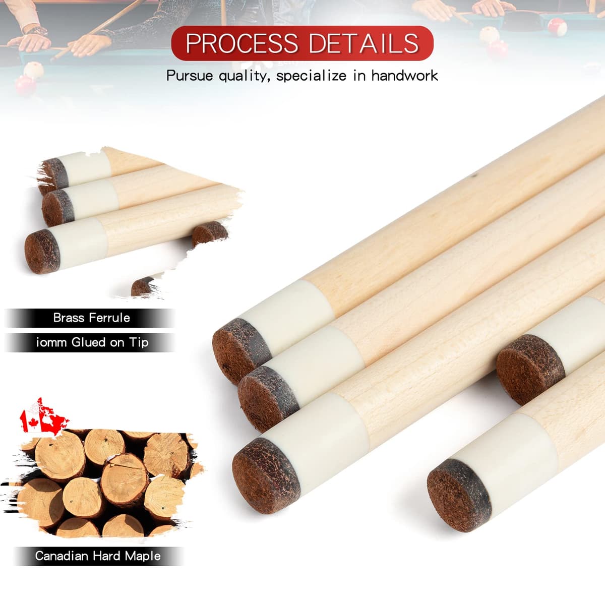 Pool Cue Stick - 58 Inch Maple Billiard Pool Stick, 19/20/21 oz 1/2 Maple Pool Cue Stick Kit, 2-Piece Billiard Pool Cue Stick — view 3