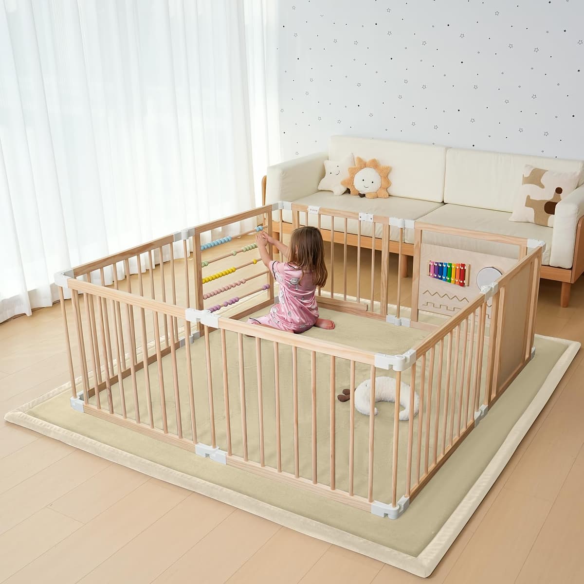 SUNYRISY Baby Play Mat for Floor 60 x 60in, 1.4in Thick Memory Foam Padded Play Mats Baby Rug, Soft Velvet Infants Toddler Kids Crawling Mat for Nursery, Non-Slip Bottom, Beige — view 2