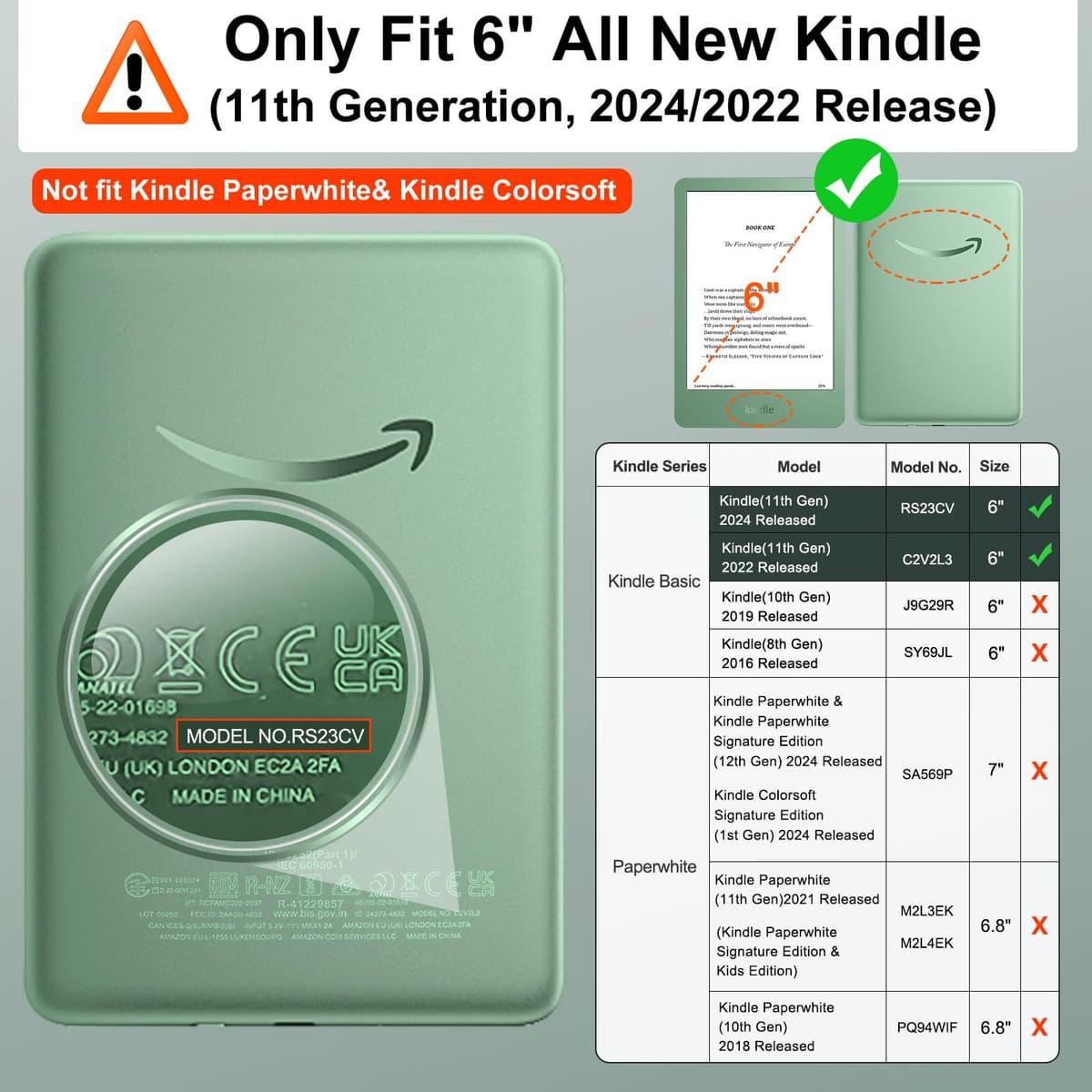 MoKo 360° Rotating Case for 6" All-New Kindle (11th Generation-2024/2022 Release), Clear Back Detachable Magnetic Protective Adjustable Stand Cover with Auto Wake/Sleep, Agave Green — view 2