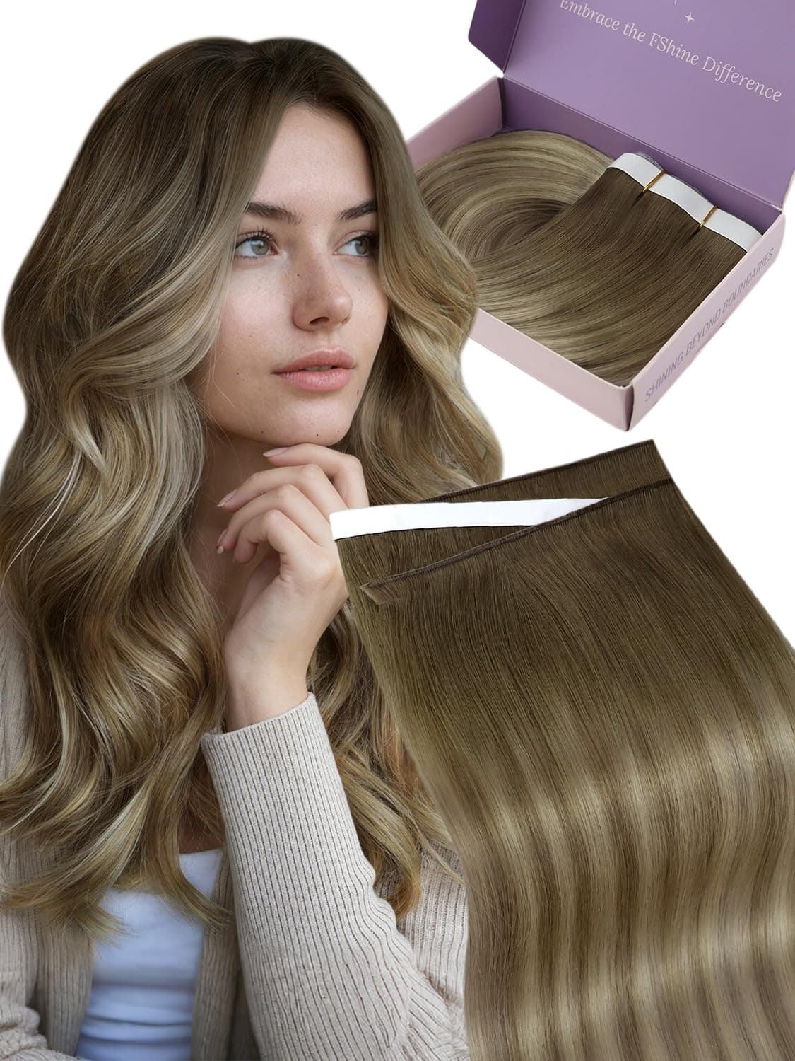 Fshine Extensiones Pelo Natural Adhesivas Rubio Blanco Extensiones Remy Adhesivas 45cm 50g Tape In Hair Extensions Cintas De Cabello Pelo Natural Color 1000 — view 27