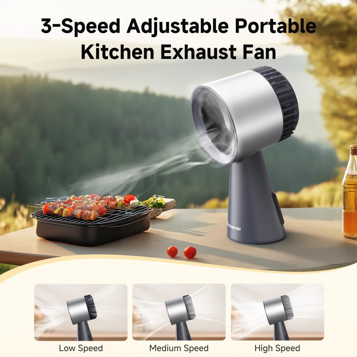 AAOBOSI Desktop Cooker Hood, Mini Household Extractor Fan Kitchen with 3 Wind Speed, Removable and Washable Filter, Large Oil Collection Cup, Portable Extractor Hood for Kitchen,RV,Hot Pot,BBQ — view 2