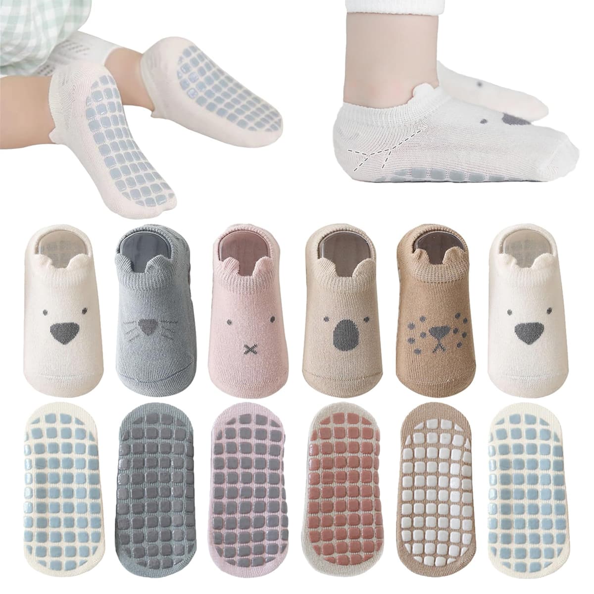 Bebé Antideslizante Tobillo Calcetines De Dibujos Animados Lindo Agarre Calcetines Para Bebés Niños Niños Niñas Multicolores 6 Par