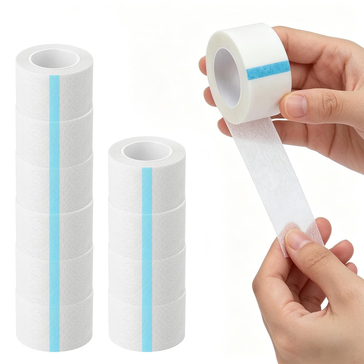 10 Rollos Micropore Tape 2.5cm x 9.1m, Esparadrapo Médico Adhesivo Transpirable Autoadhesivo, Cinta Micropore para Vendajes, Deporte y Extensiones de Pestañas