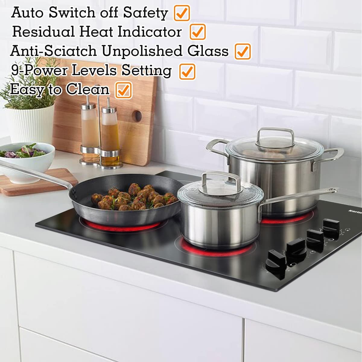 Karinear Ceramic Hob, 60cm Built-in 4 Zones Ceramic Hob with Konb Control 6000W, Hard Wired, No Plug Included — view 3