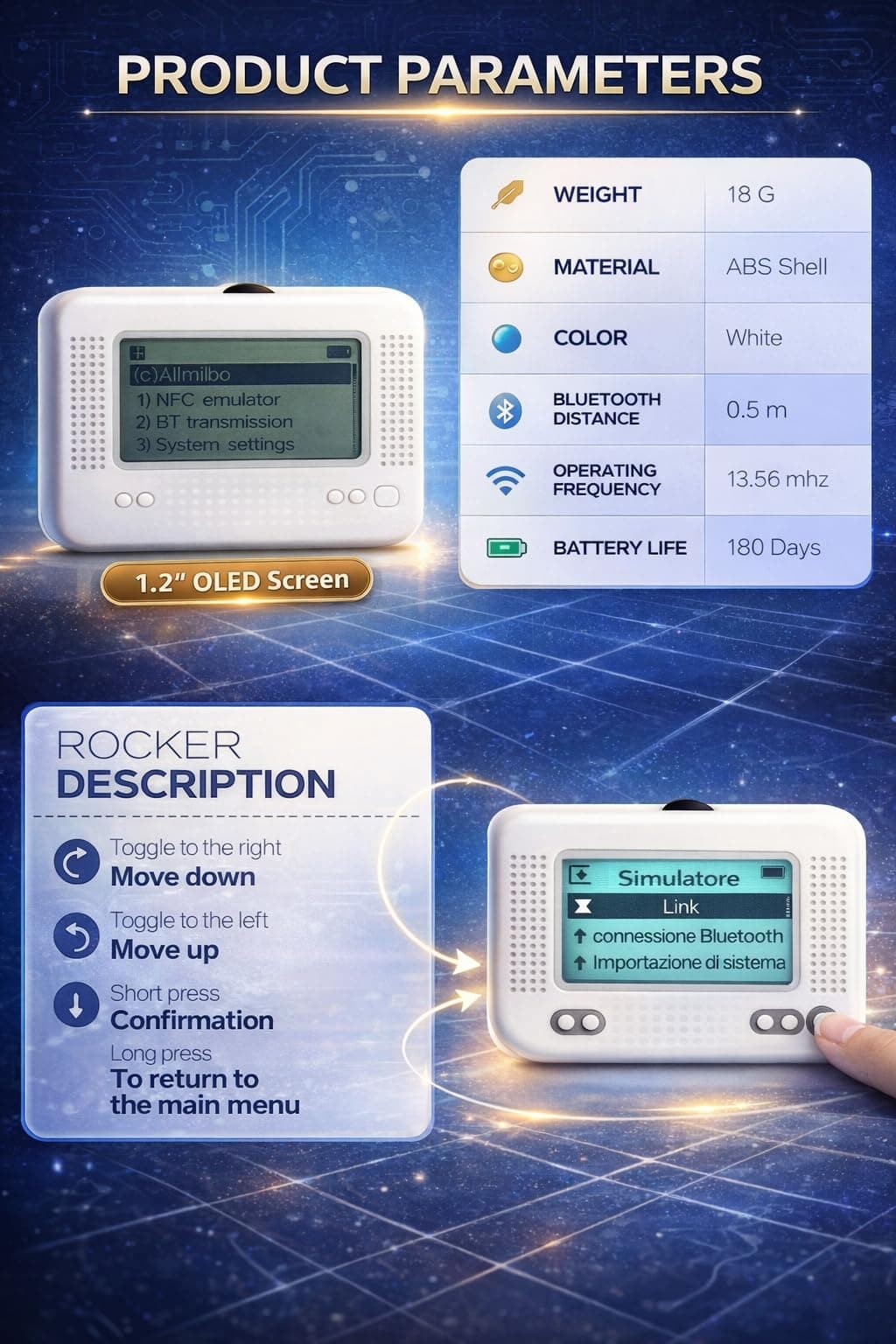 Allmiibo Smart NFC Emulator for Nintendo Switch & 3DS with 1.2" OLED Screen, 3000 NFC Storage, 50+ Game Support, Rechargeable — view 4
