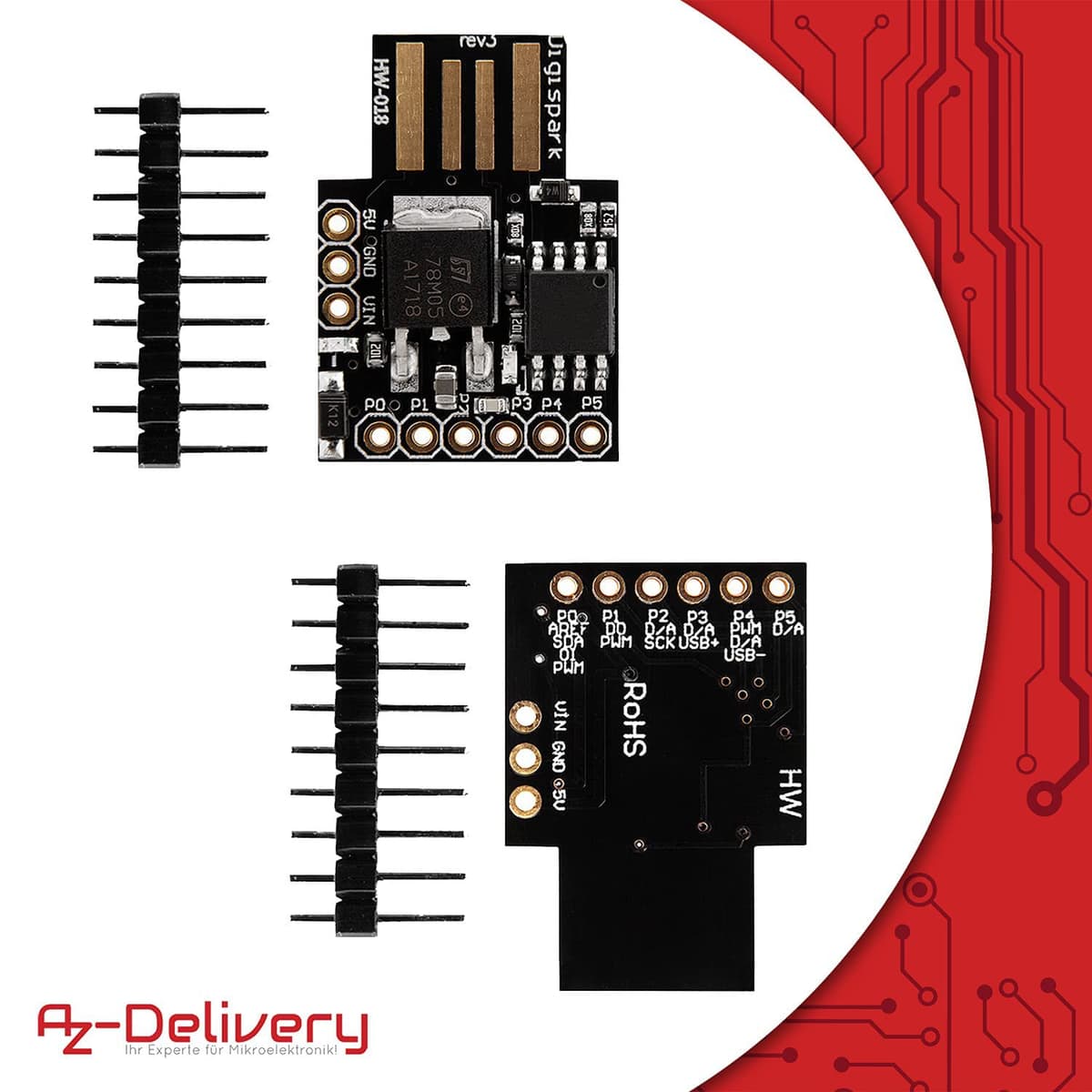 AZDelivery 25 x Placa de Desarrollo Digispark Rev.3 Kickstarter ATTiny85 con USB Compatible con Arduino con E-Book Incluido! — view 4