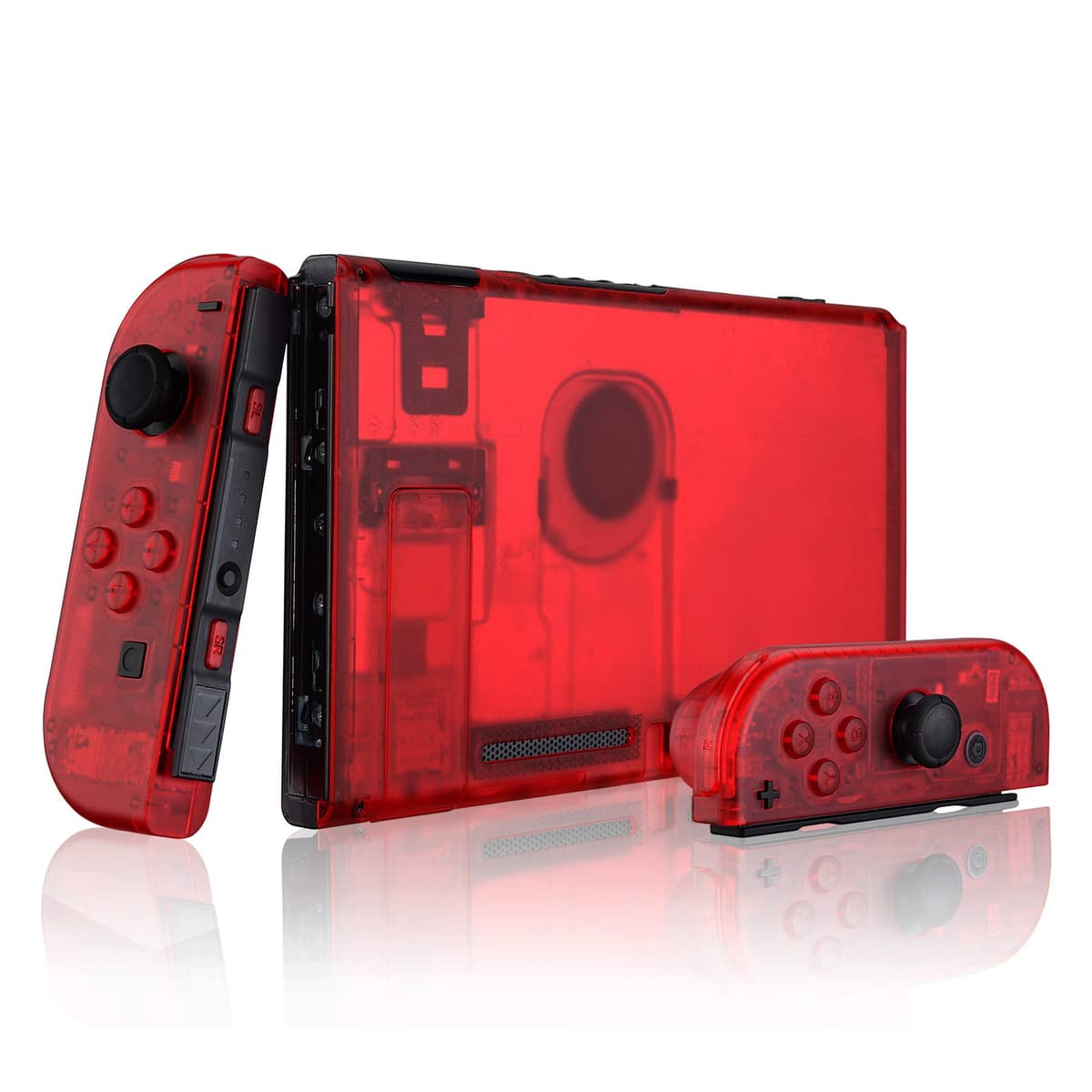eXtremeRate Transparent Clear Red Back Plate for Nintendo Switch Console, NS Joy con Handheld Controller Housing with Full Set Buttons, DIY Replacement Shell for Nintendo Switch — view 3