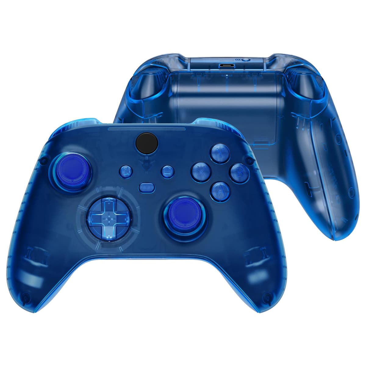 eXtremeRate Carcasa Transparente para Xbox Series X S Mando Carcasa Completa Protector Placa Trasera Funda Frontal Empuñadura Agarre con Botones para Xbox Series S X Control-No Incluye Mando(Azul)