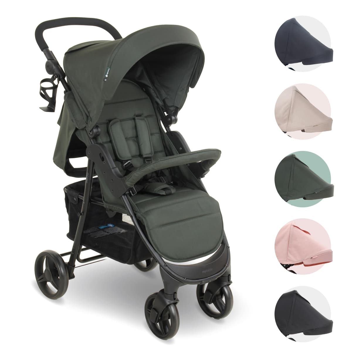 My Babiie MB30 Pushchair – from Birth to 4 Years (22kg), Easy Compact Fold, Large Shopping Basket, Adjustable Handle, Stroller Includes Cup Holder, Rain Cover – Forest Green