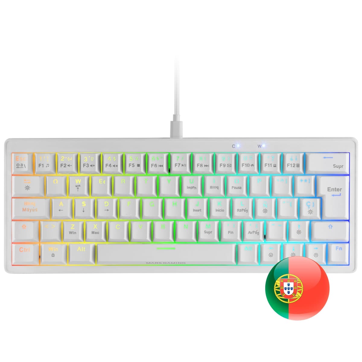 Mars Gaming MKMINIPRO, Portugués, Teclado Mecánico Compacto 60%, Switches Mecánicos Hot-Swappable, Iluminación RGB Chroma, Teclado Gaming Antighosting, Multiplataforma, Switch Azul, Blanco — view 6