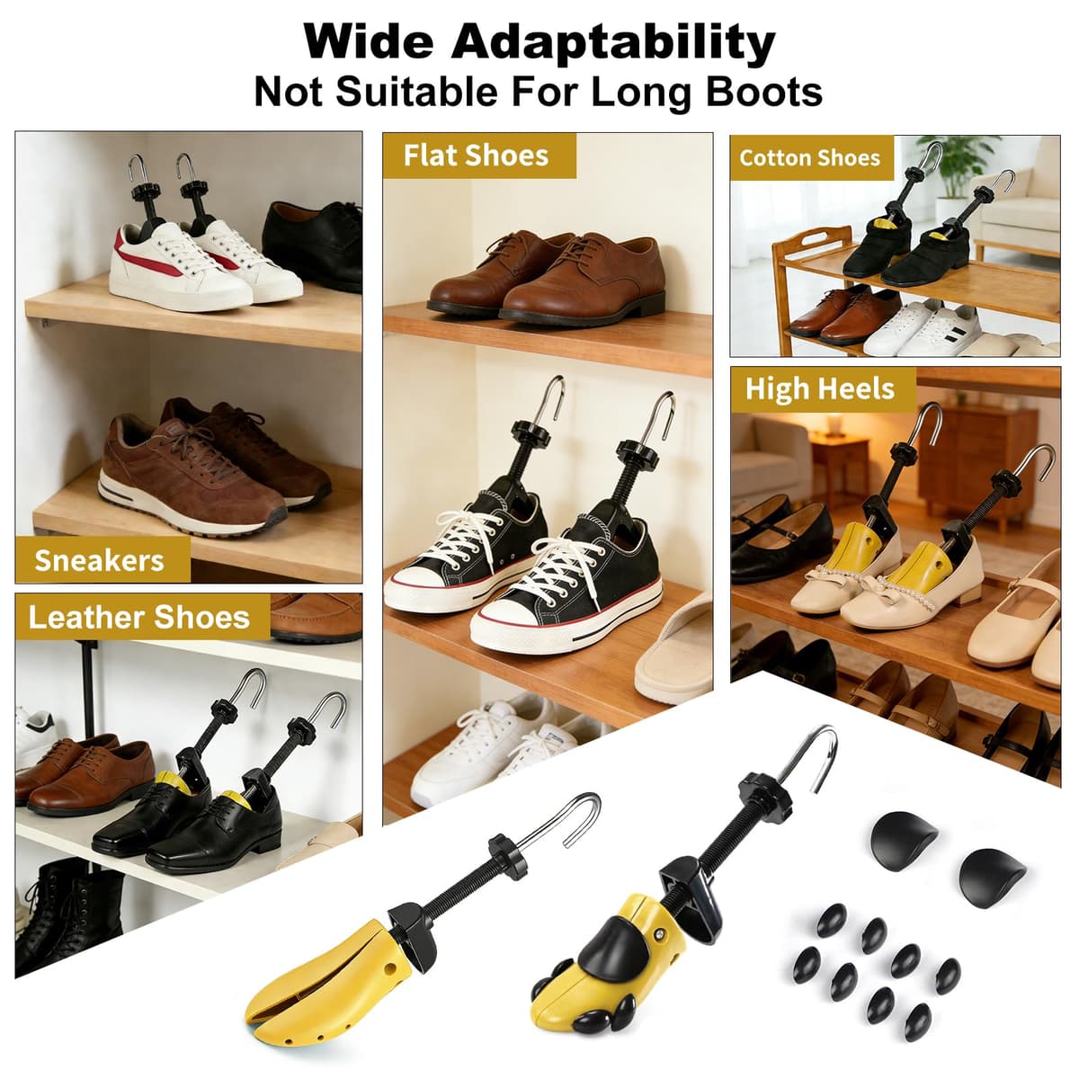 Veebmys Ensanchador de Zapatos Universal, 1 Par con Sistema 4 Vías y Almohadillas, Regulación de Longitud y Anchura, para Botas, Zapatos Deportivos, de Cuero, con Tacón, 35-42 — view 7