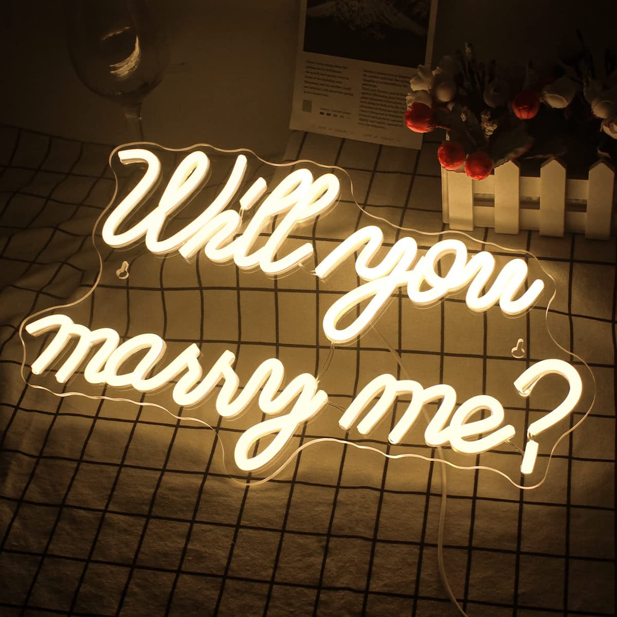 wanxing Will You Marry Me Neon Sign for Wall Decor Wedding LED Letters Neon Sign Powered by USB Light Sign for Proposal Decorations Wedding Party Valentines Day Girlfriend(Warm) — view 3