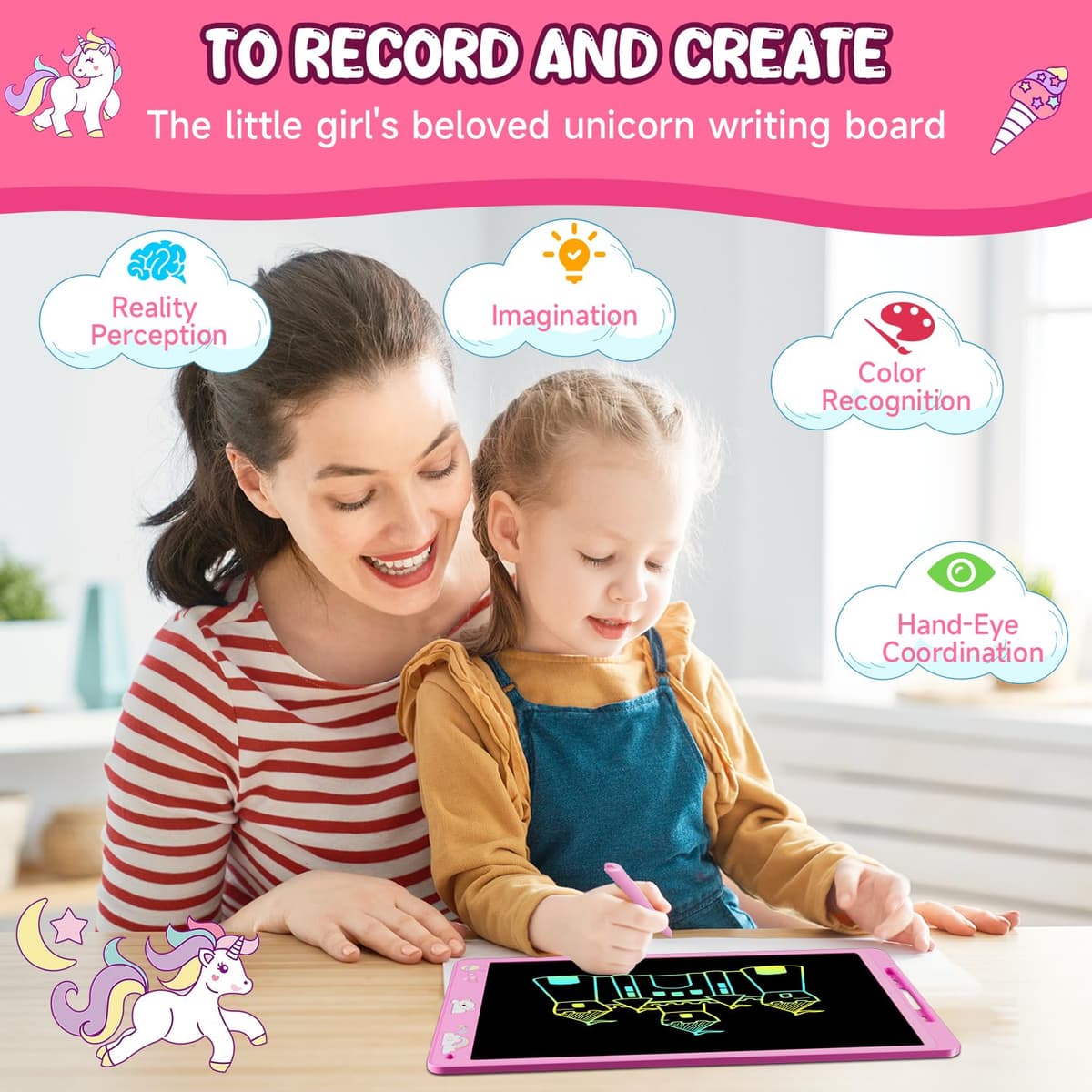 Electight 16 Inch Writing Board, Light Up Colorful Screen Doodle Board, Toddler Educational Toys for 3-9 Years Old Boys Girls, Reusable Kids Drawing Pad, Birthday Christmas Toys Gifts(Pink) — view 2