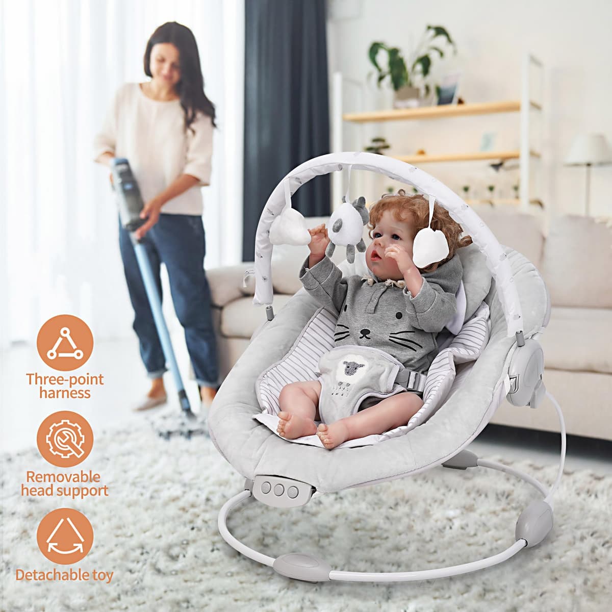 LADIDA Soft Padded Lamb Bouncer, Suitable for Newborns 0-6 Months, Soothing Music and Vibration — view 3