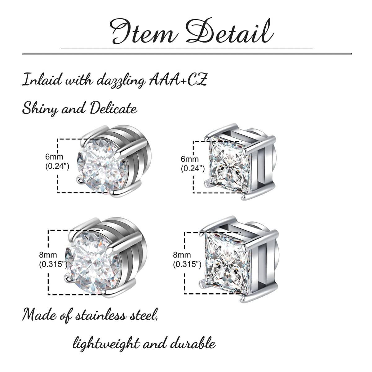 Magnetic Earring Studs Stainless Steel Fake Earring Non Piercing for Women Men Clips On Earrings Silver Black — view 2