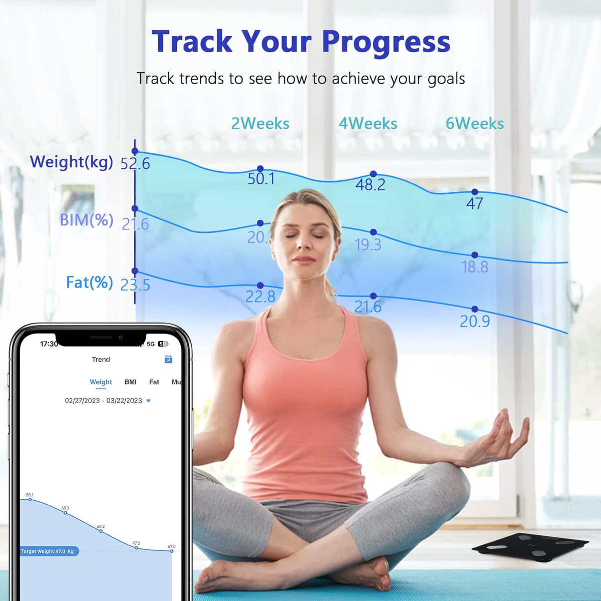 Diboniur Precision Smart Digital Bathroom Scale, Body Weight Scale for IOS and Android, Scales with 12 Indicators – Weight, Body Fat, Muscle (Black) — view 3