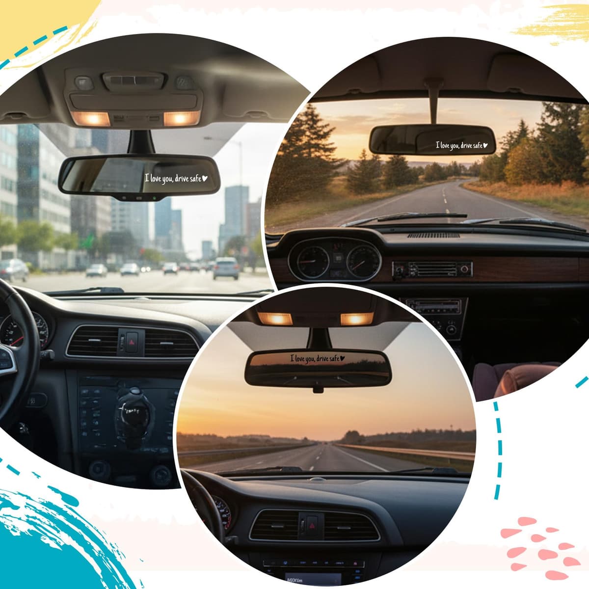 10Pcs I Love You Drive Safe Mirror Sticker, I Love You Drive Safe Car Decals Rear View Mirrors Sticker Cute Car Decals for Women Rear View Mirrors Safety Reminder Gift (Black and White) — view 5