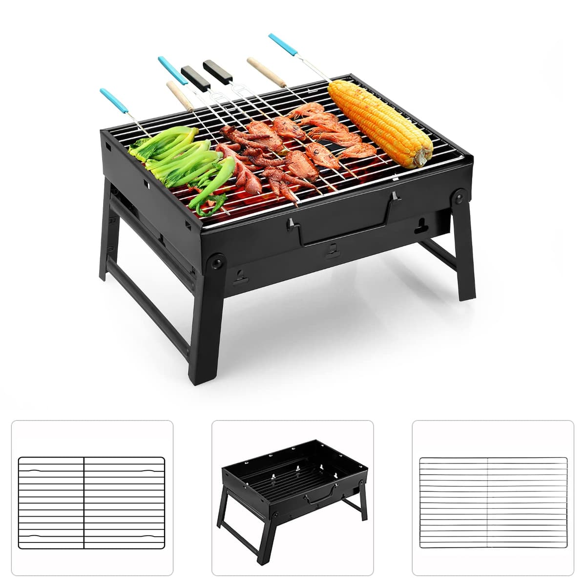 Uten Barbacoas Portátiles de Carbón, Parrilla de Acero Inoxidable para Ahumar y Acampar al Aire Libre, Char Broil BBQ Pit Grill (Mediano), Negro — view 4