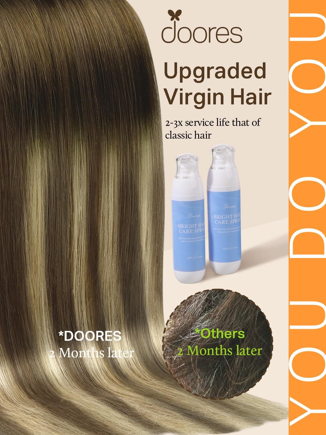 DOORES Human Hair Extensions Tape in, Balayage Walnut Brown to Ash Brown and Bleach Blonde, 18 Inch 20pcs 50g, Tape in Hair Extensions Silky Straight Soft Weft — view 2
